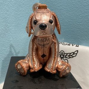 MCM Champagne Gold Metallic Dog Charm/ Keychain NWT